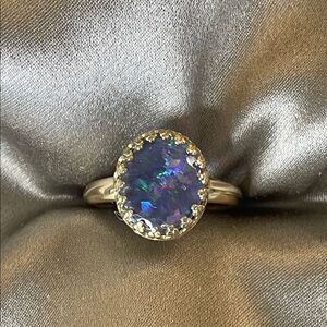 Solid 14k Australian Black Opal Triplet Ring Sz 6.75